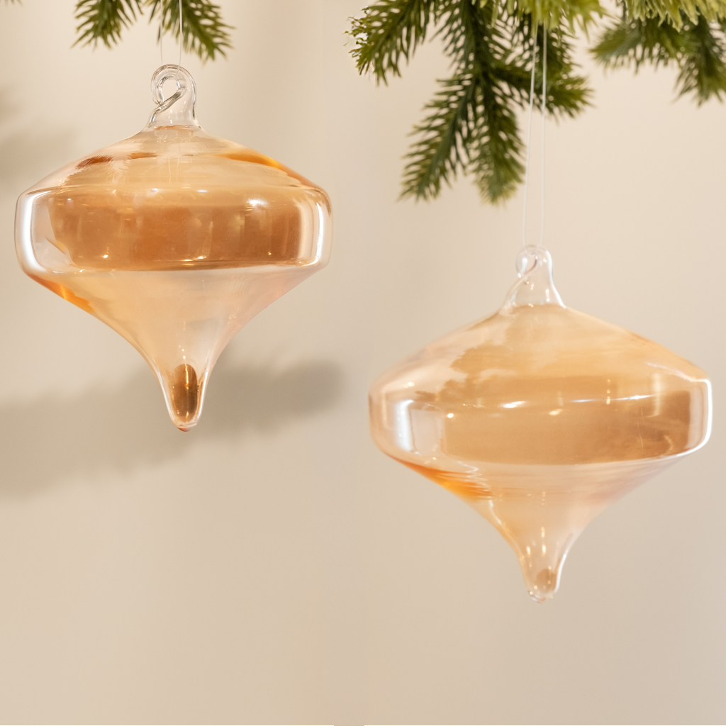 2 Piece Shiny Champagne Gold Finial Glass Ornament Set