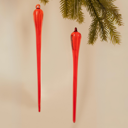 Red Icicle Glass Ornament - Small