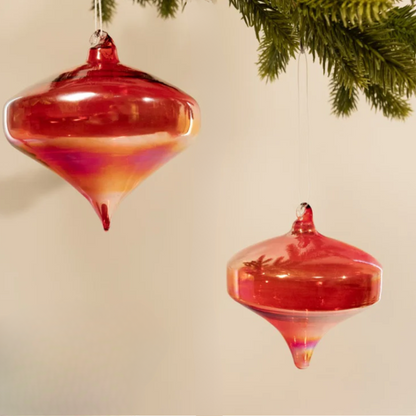 2 piece Shiny Red Finial Glass Ornament Set