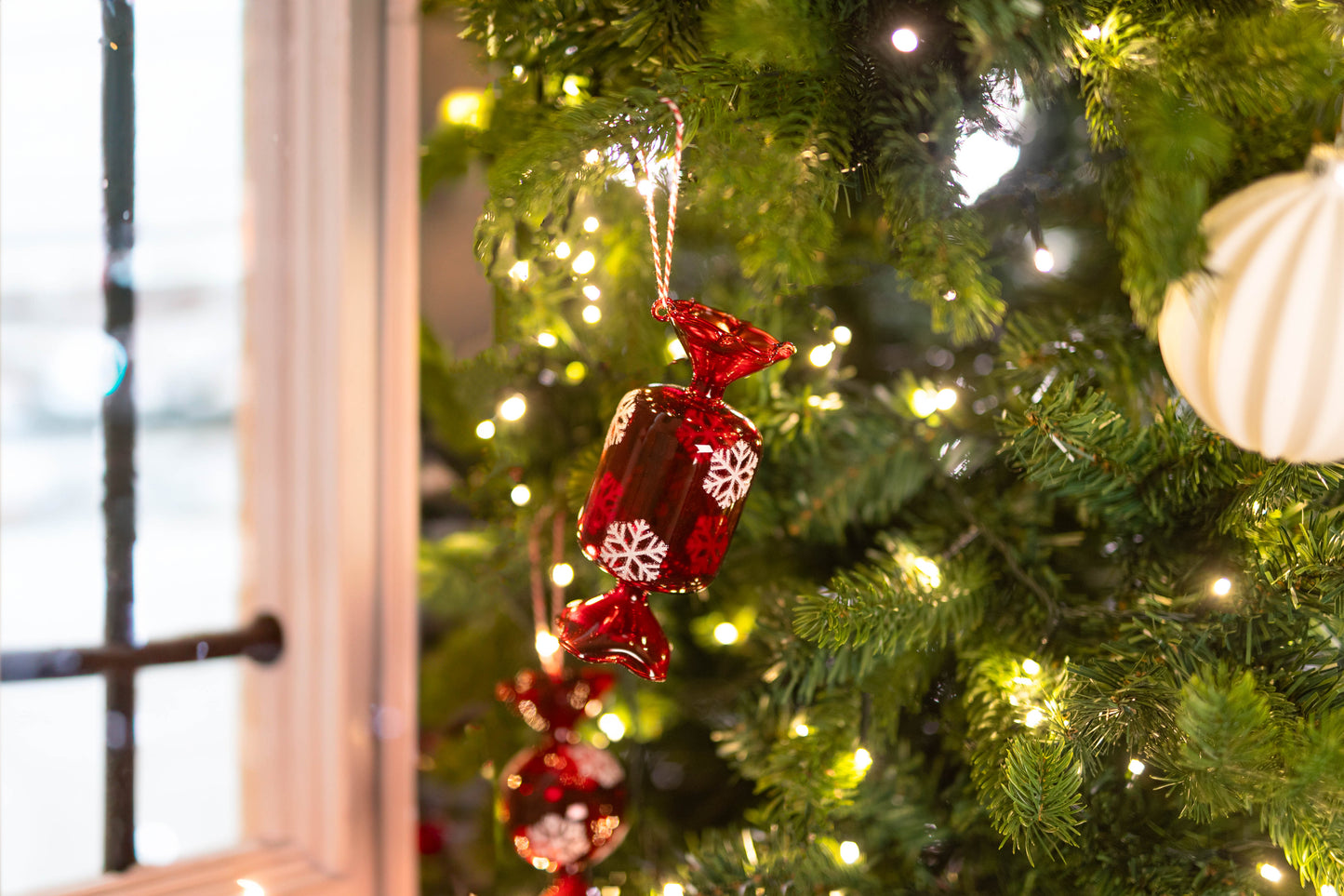 3 Piece Snowflake Red Candy Glass Ornament Set