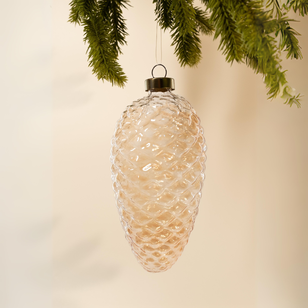 Pinecone Champagne Gold Glass Ornament - Large