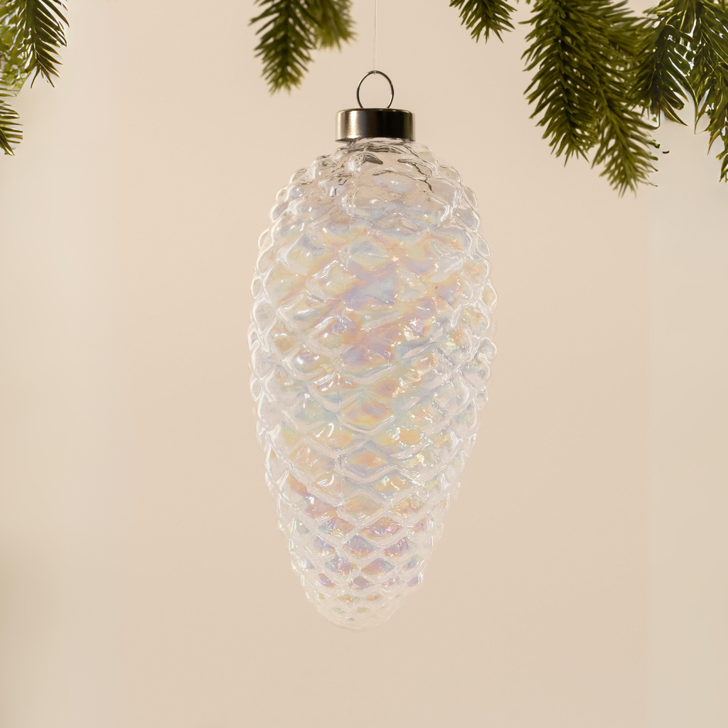 Pinecone Clear Glass Ornament - Large