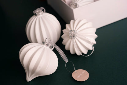 3 Piece Matte White Glass Ornament Set