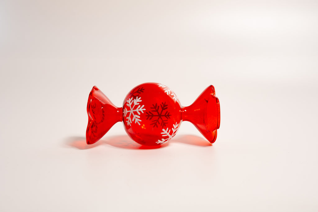 3 Piece Snowflake Red Candy Glass Ornament Set