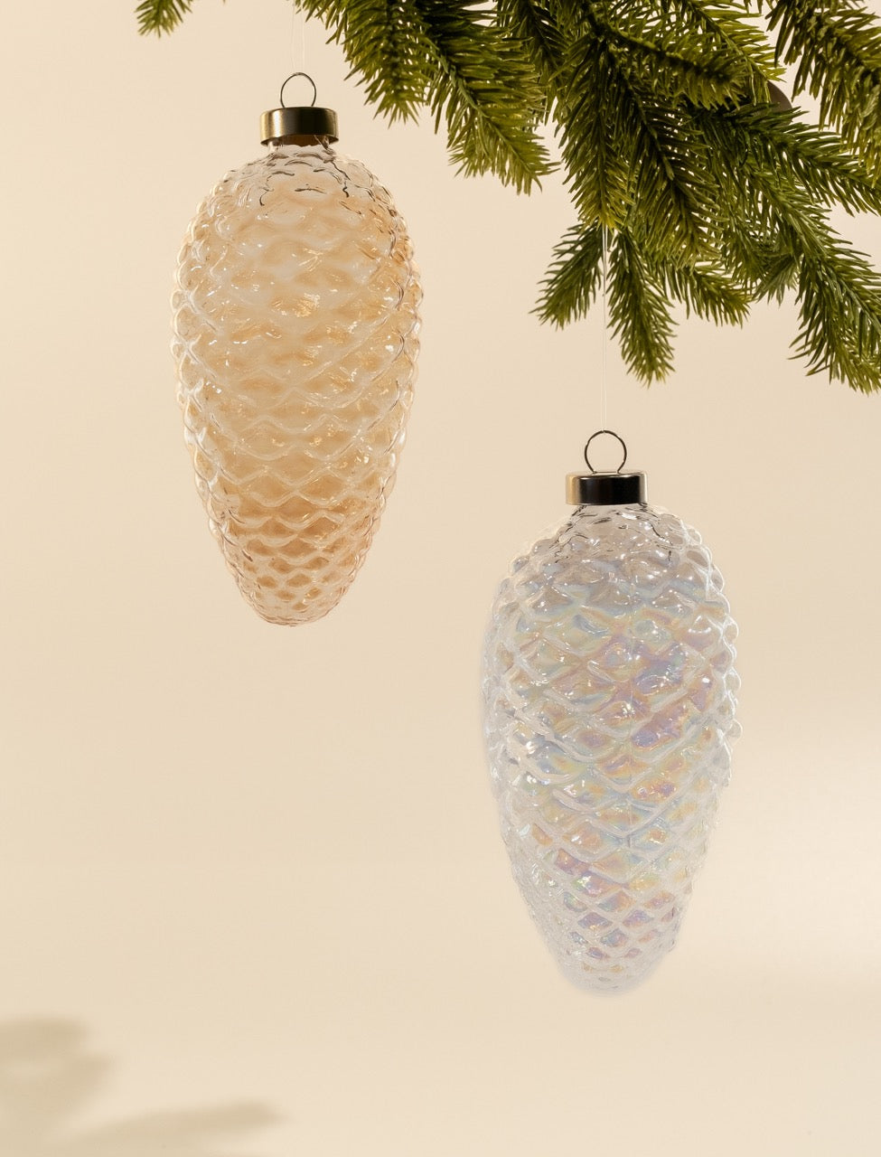 Pinecone Champagne Gold Glass Ornament - Large