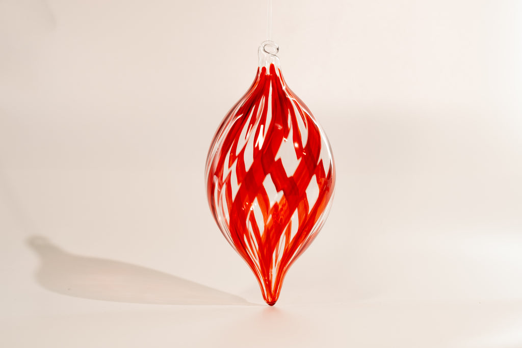 3 Piece Finial Red Twirl Glass Set