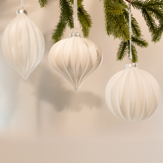 3 Piece Matte White Glass Ornament Set