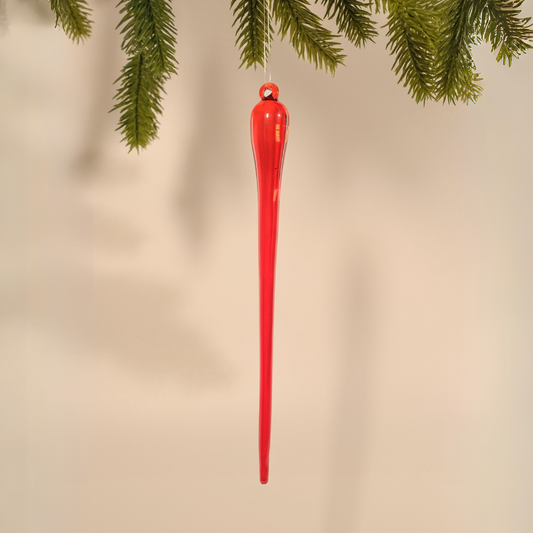 Red Icicle Glass Ornament - Small