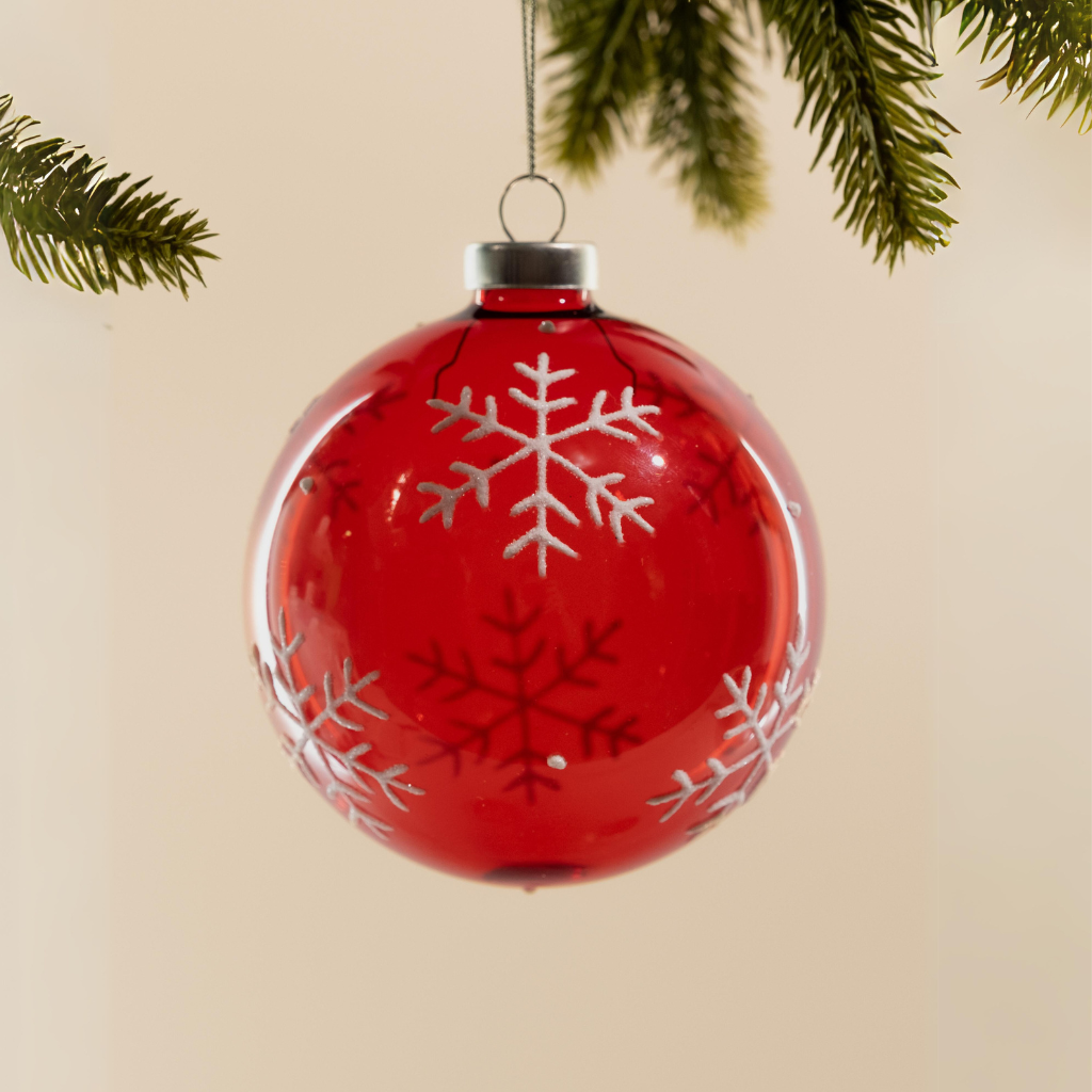 Snowflake Red Glass Bauble - Large