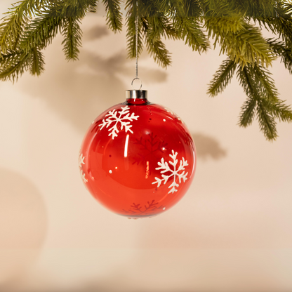 Snowflake Red Glass Bauble - Medium