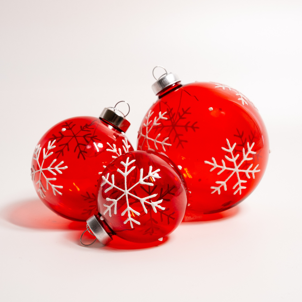 Snowflake Red Glass Bauble - Large