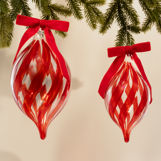 Red Swirl Glass Bauble with Ribbon - Medium