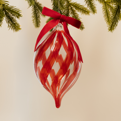 Red Swirl Glass Ornament with Ribbon - Large