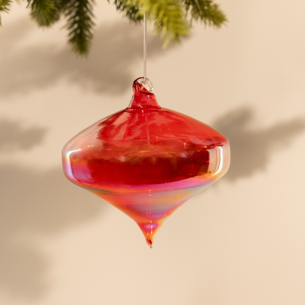 Shiny Red Finial Glass Ornament - Medium