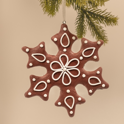 Large Gingerbread Snowflake Clay Ornament