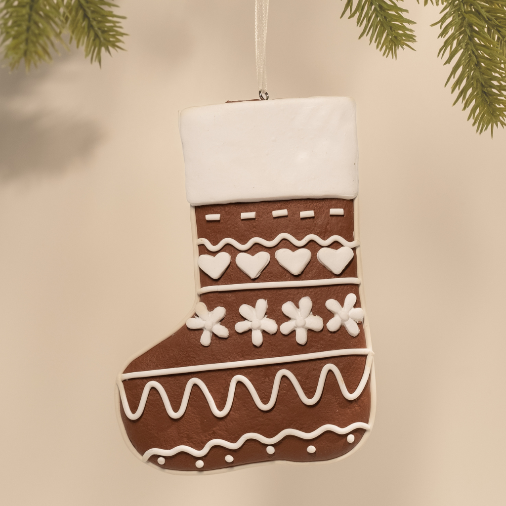 Large Gingerbread Stocking Clay Ornament